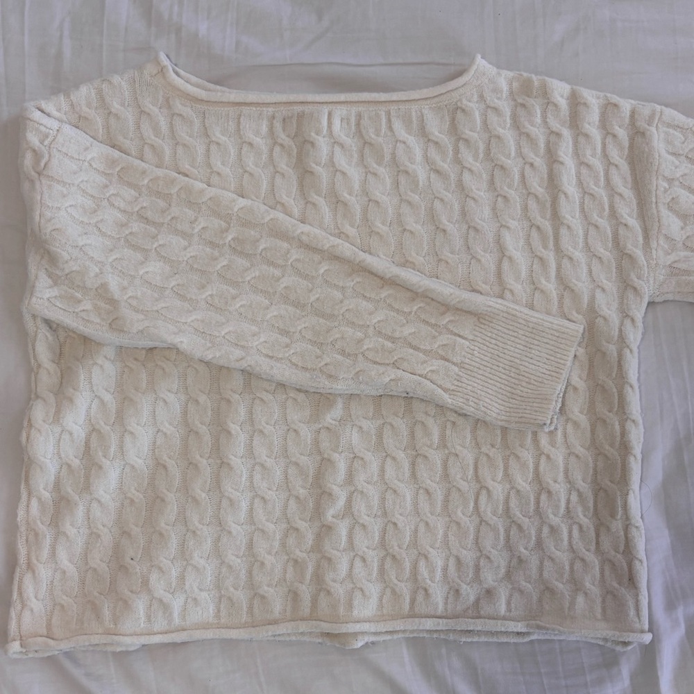 Off-the-shoulder Off-White Cable Knit Sweater